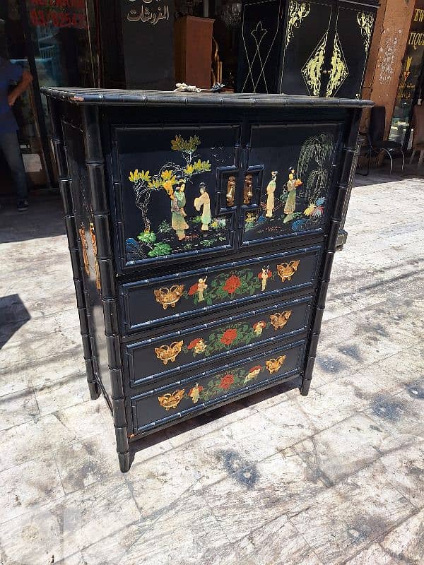 vintage Chinoiserie Tall Highboy Bar Cabinet 18em siecle 5
