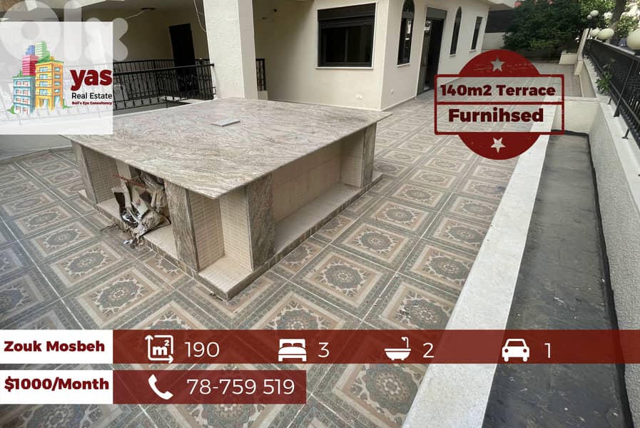 Zouk Mosbeh 190m2 | 140m2 Terrace | Furnished | Rent | Calm Street |JA 0