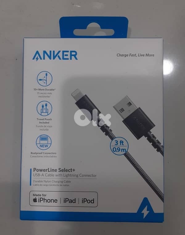 Anker powerLine Select+ usb-a cable with lightning connector 3ft 0