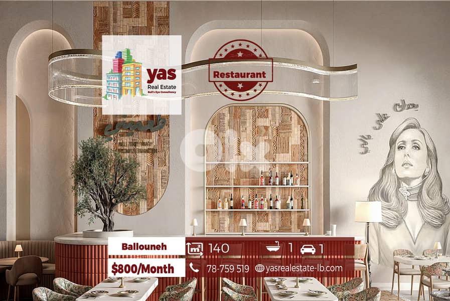 Ballouneh 140m2 | Restaurant | Fully Equipped | Primary Road |Rent |BG 0