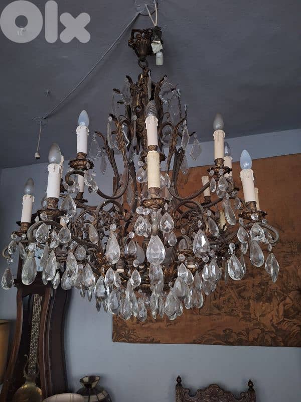 french bronze and crystal large chandelier 1