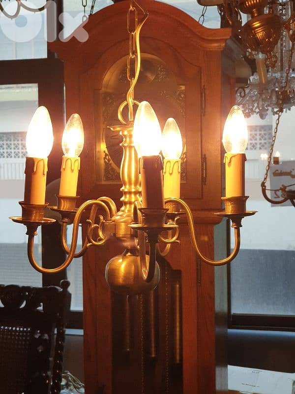 brass 5 lamps chandelier 1
