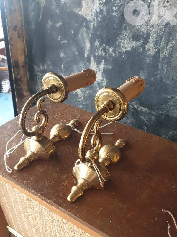 pair of brass wall lights 2