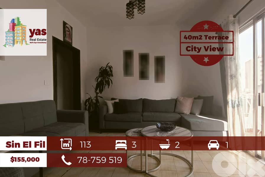 Sin El Fil 113m2 | 40m2 Terrace | Decorated | Mint Condition | AA/TO 0