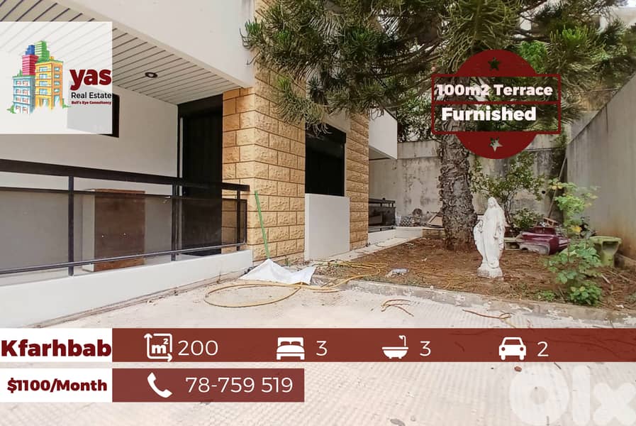 Kfarhbab 200m2 | 100m2 Terrace/Garden | Rent | Fully Furnished |RA/IV 0
