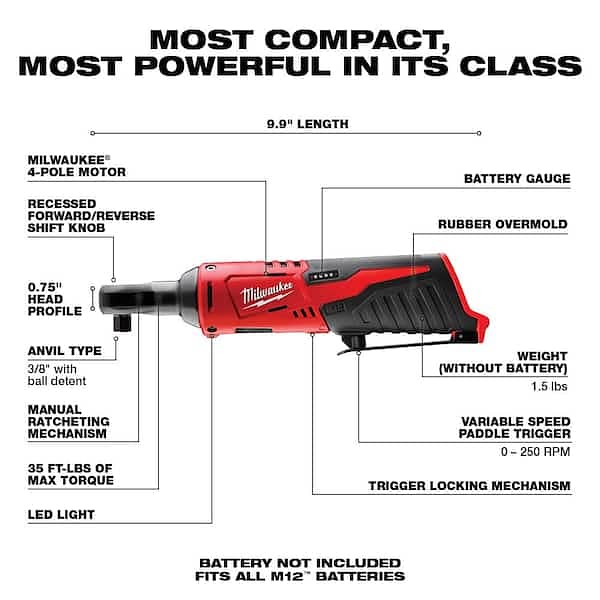 MILWAUKEE M12 Cordless 3/8" Lithium-Ion Ratchet (TOOL ONLY) 1