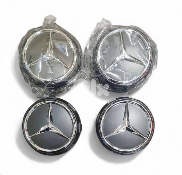 Set of 4 Mercedes Wheel Center Cap Black & Chrome 75 mm 1