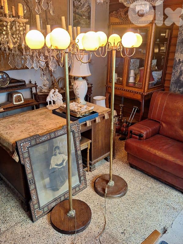 2 bronze and opaline floor lamps 0