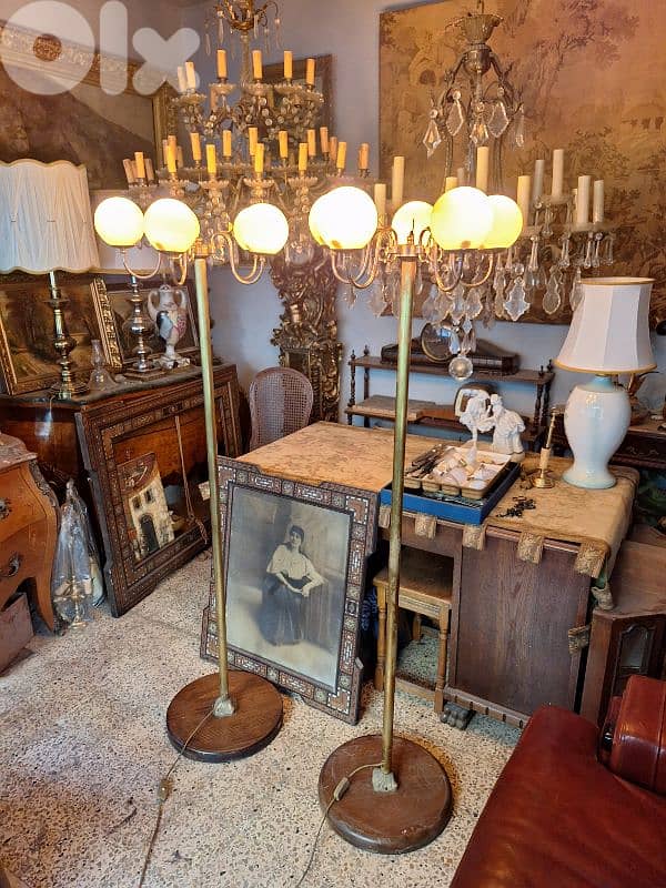 2 bronze and opaline floor lamps 1