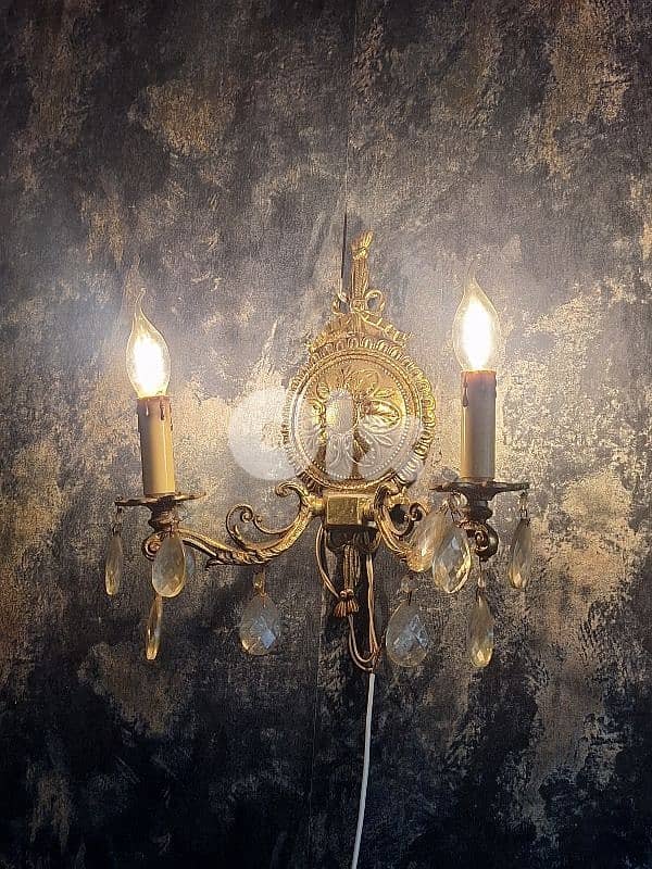 pair of bronze and crystal wall lights 1