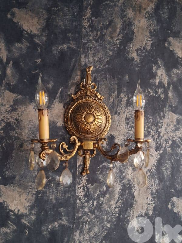 pair of bronze and crystal wall lights 2
