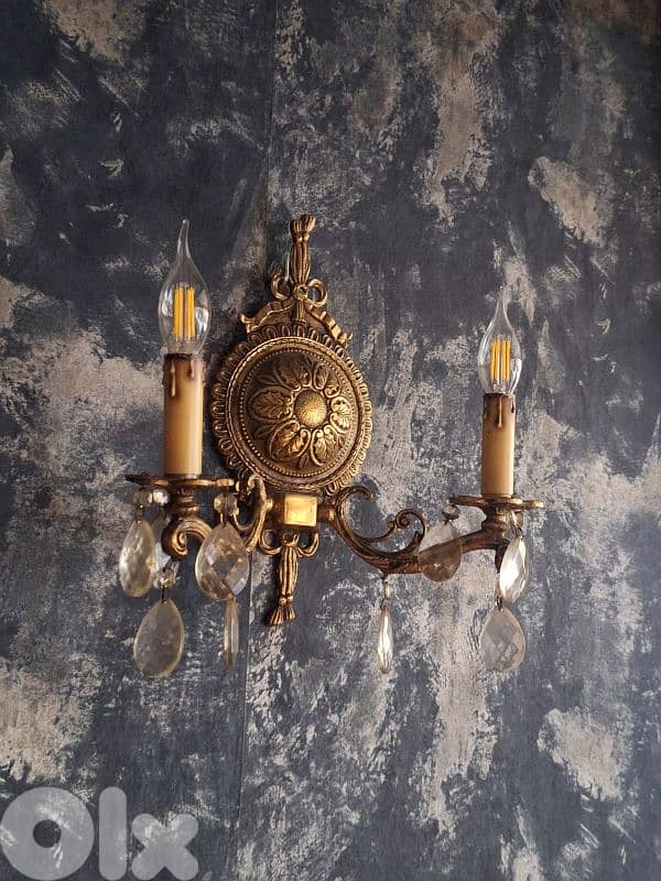 pair of bronze and crystal wall lights 3