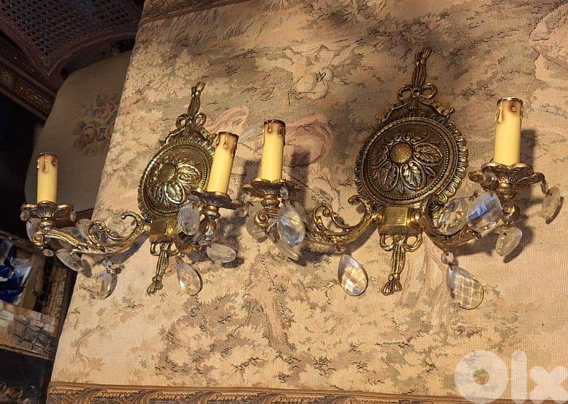 pair of bronze and crystal wall lights 4