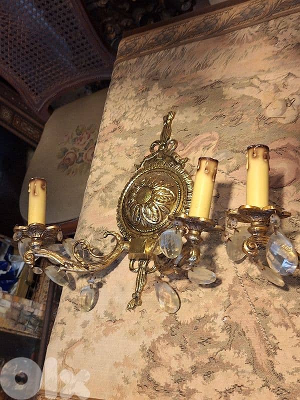 pair of bronze and crystal wall lights 6