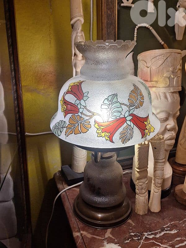 antique glass and bronze mushroom shaped lamp 0