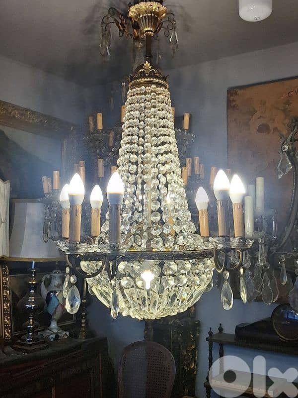 french empire bronze and crystal original chandelier 0