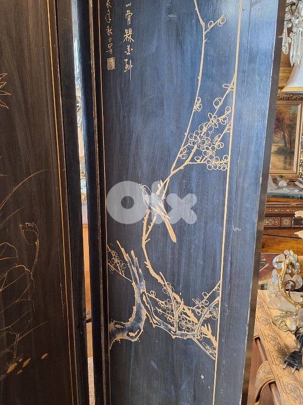 japanese 4 parts folding screen embeded with emerald/jade stones 3