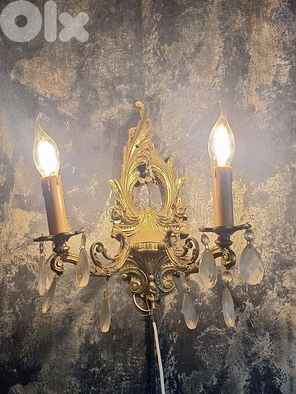 2 bronze and crystal wall lights 2