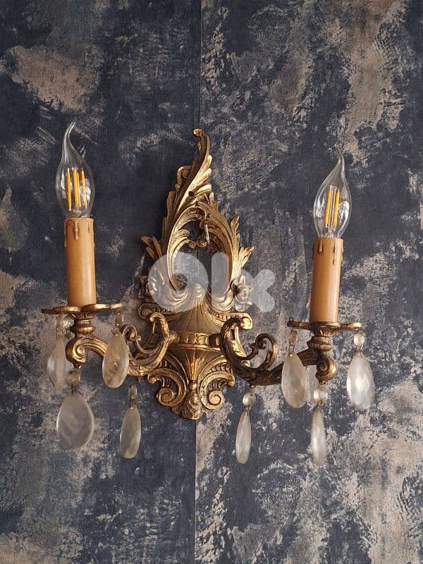 2 bronze and crystal wall lights 3