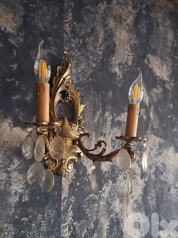 2 bronze and crystal wall lights 4
