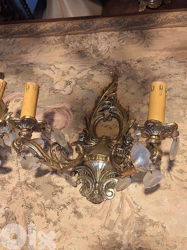 2 bronze and crystal wall lights 6