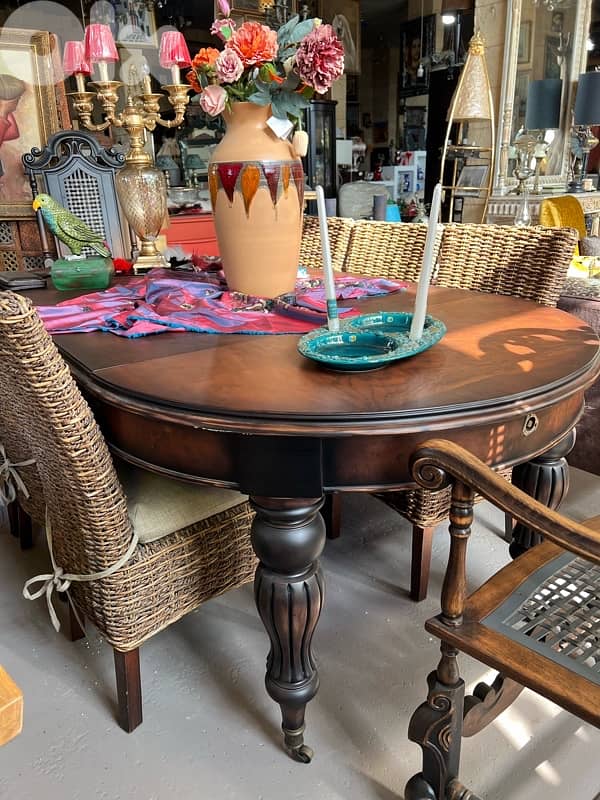 vintage dining table solid wood with 8 chairs 3