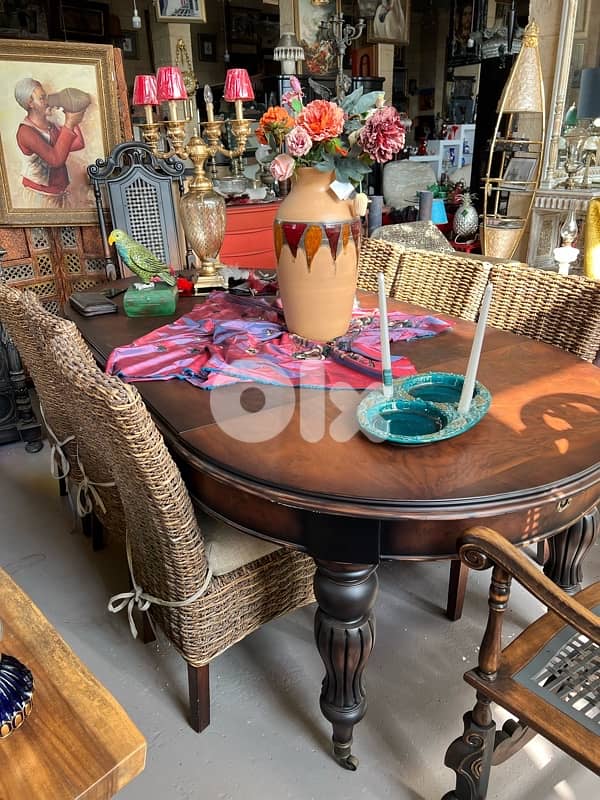 vintage dining table solid wood with 8 chairs 6