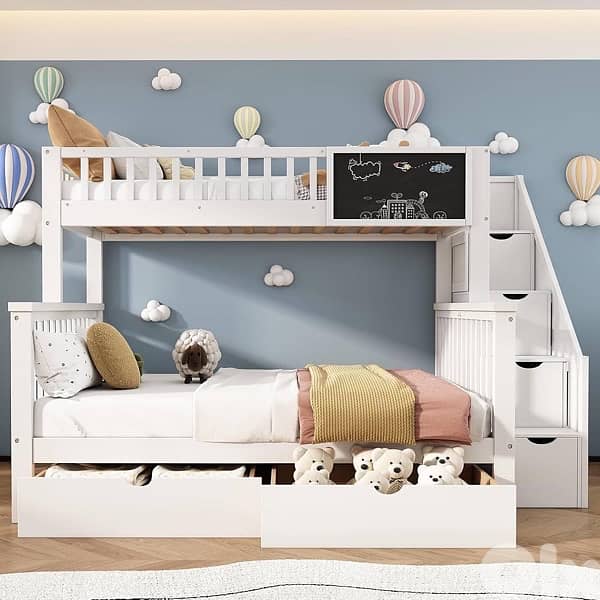 double bed children bedroom with storage stairs and drawers 2