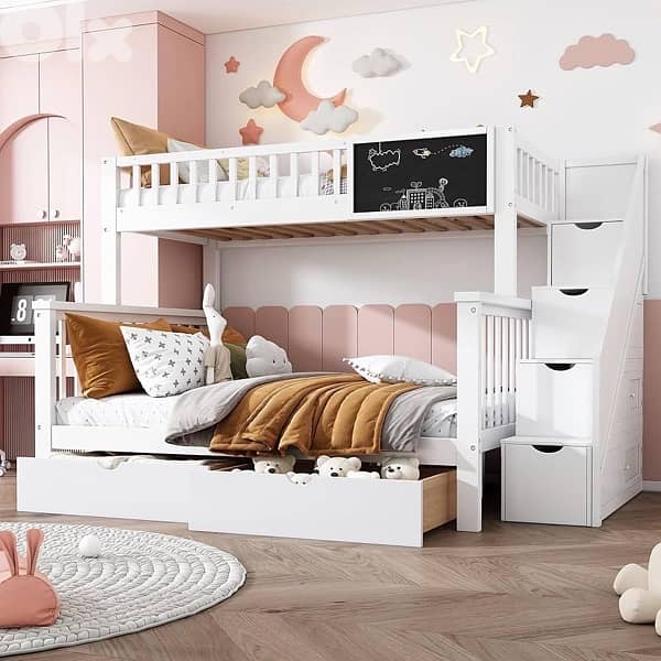 double bed children bedroom with storage stairs and drawers 3