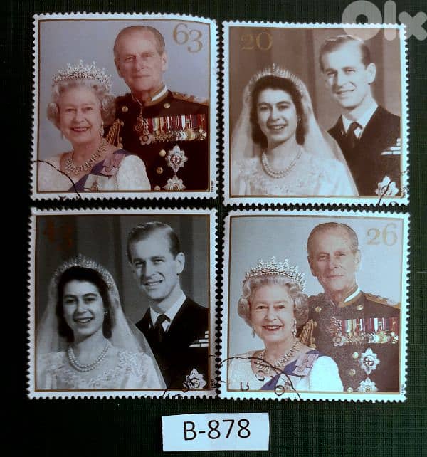 England rare 4 stamps of Elizabeth II and Prince Philip wedding 0