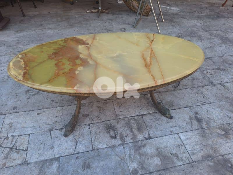 طاولة صالون وسط برونز انتيك اسباني وجه رخام اونكس 3