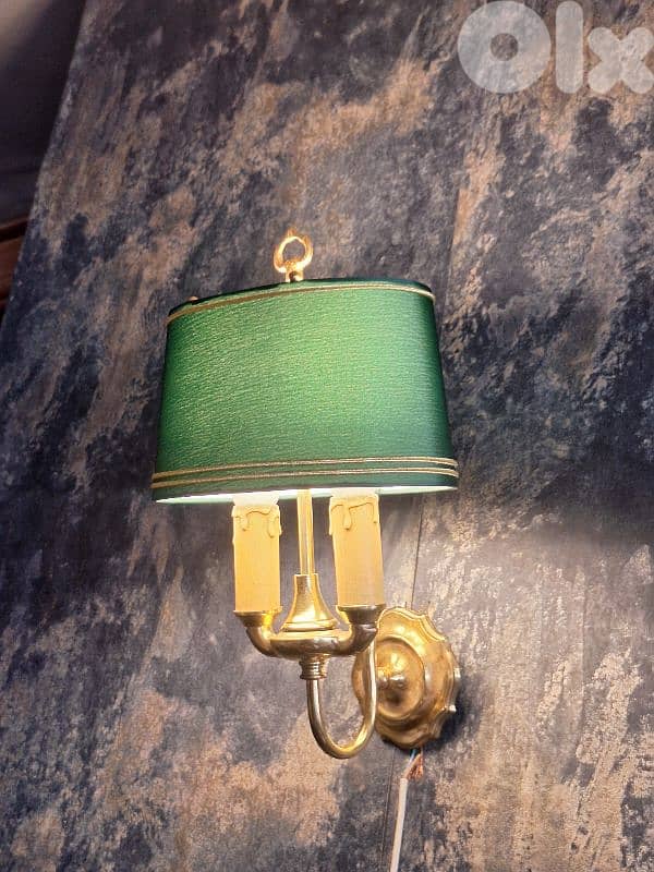 pair of french brass and fabric wall lights 2