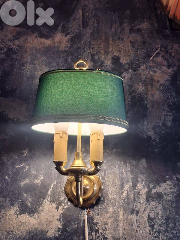 pair of french brass and fabric wall lights 3