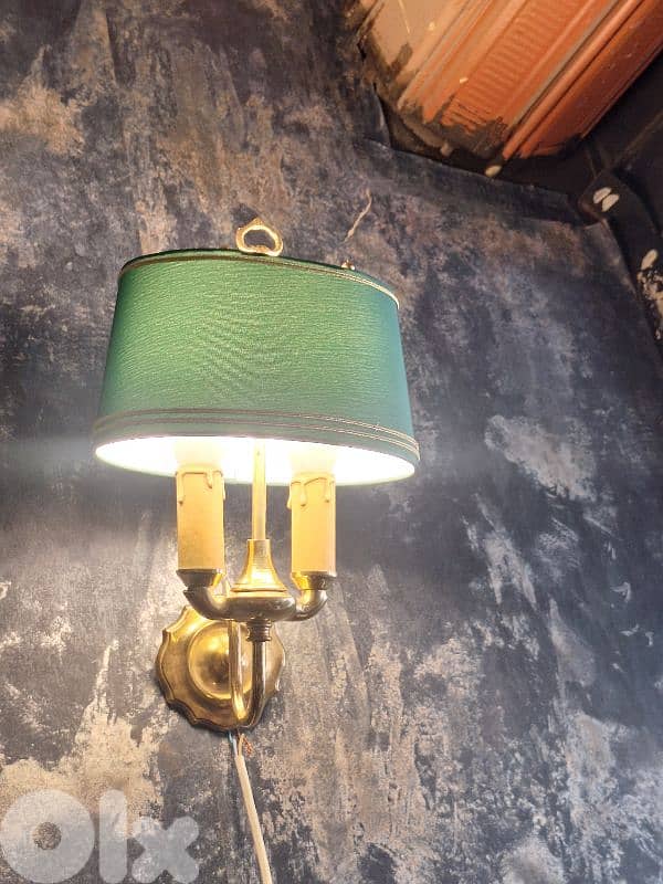 pair of french brass and fabric wall lights 4