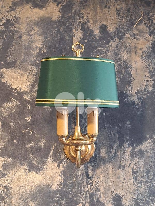 pair of french brass and fabric wall lights 5
