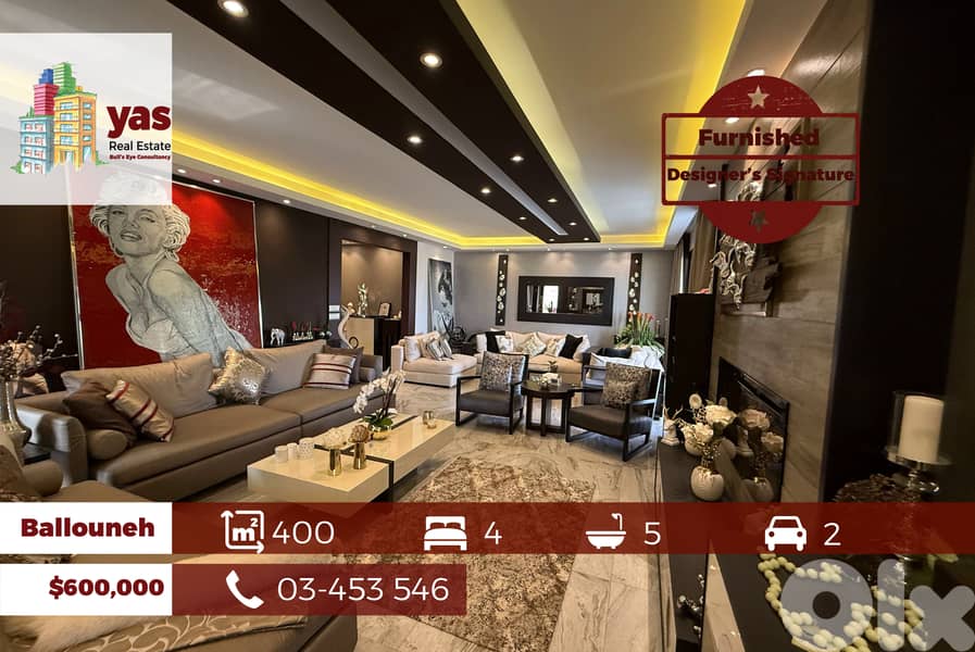 Ballouneh 400m2 | Penthouse | FULLY FURNISHED |Designer's Signature|GA 0