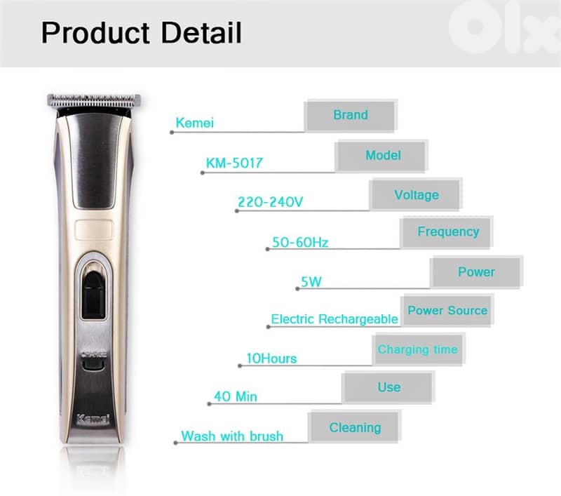 KEMEI Hair and Beard Rechargeable Trimmer, 4 Shaving Combs 1