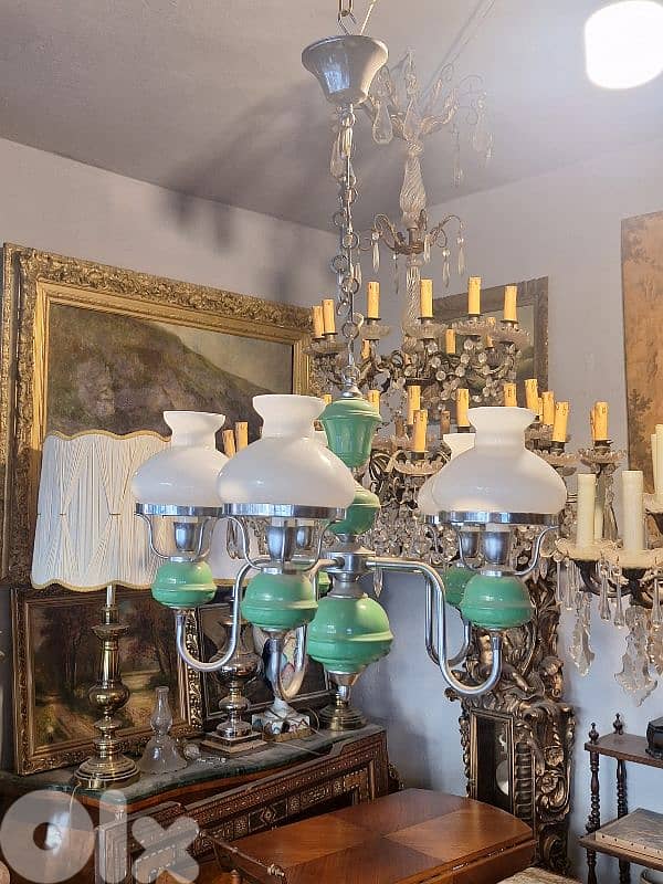 vintage 1950 opaline chandelier 4