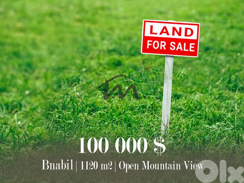Bnabil | 89$/m² | 1,120m² Land | Road Access | 30/90 | Mountain View 1