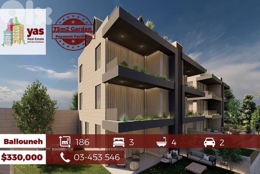 Ballouneh 186m2 | 75m2 Garden | Under Construction | Private Street |G 0