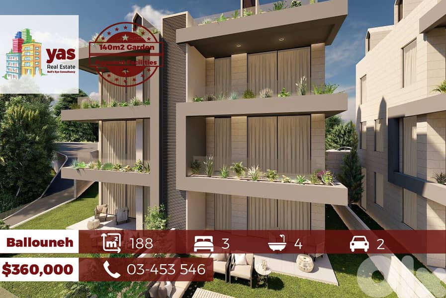 Ballouneh 188m2 | 140m2 Garden | Under Construction |Panoramic View|GA 0