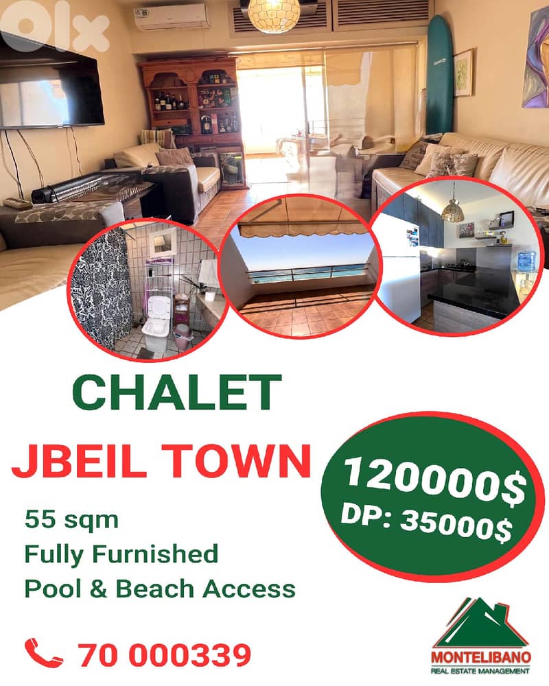 55 sqm Chalet For Sale in Jbeil Town with Pool & Beach Access !!! 0