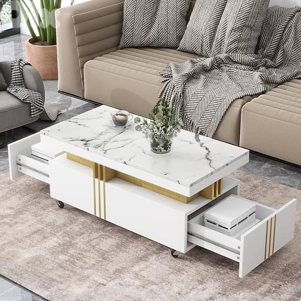 Modern Coffee Table with 2 Wooden Drawers 4