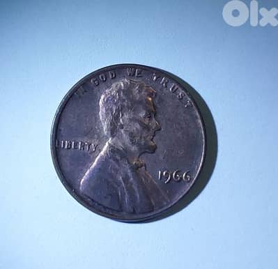 Error USA penny One Lincolin cent 1966 Double Die in "In God We Trust