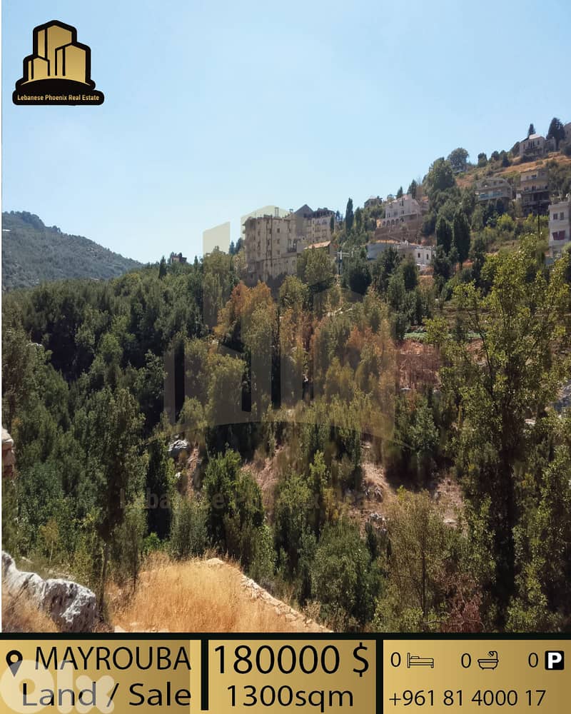Prime Location 1300 sqm Land in Mayrouba with open mountains view . 2