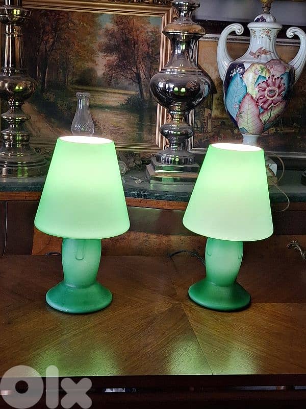 pair of matt colored opaline lamps 1