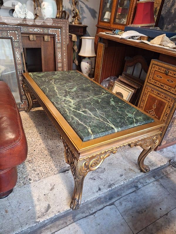 antique giltwood marble top coffee table 0
