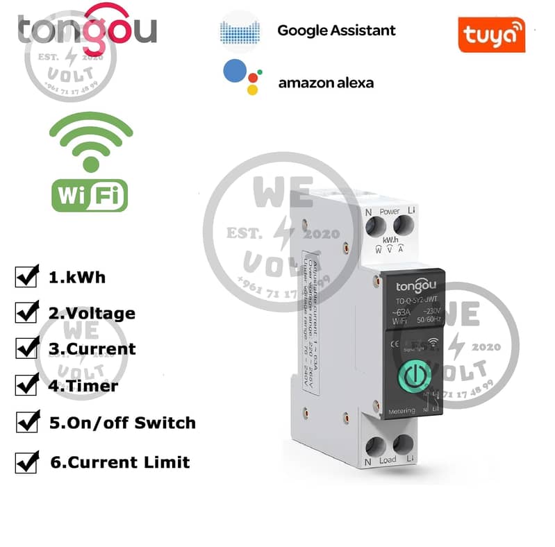 Tongou SY2-JWT – Smart Switch 1P+N 63A Adjustable | We Volt 0