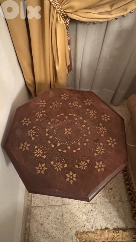 Hand-Carved Wooden Side Table 0