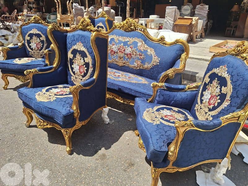 طقم صالون ستيل ملكي روعة الفخامة والرقي خشب زين حفر ناعم تنجيد جديد 3
